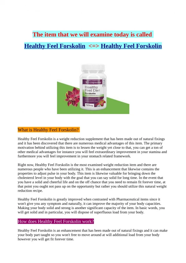Healthy Feel Forskolin ,Results, Benefits, Product Order?