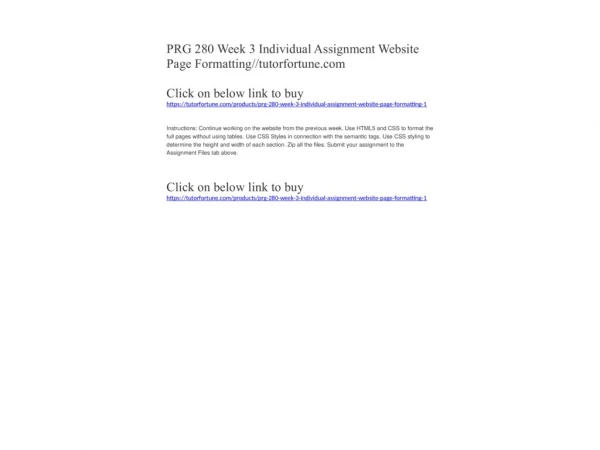 PRG 280 Week 3 Individual Assignment Website Page Formatting//tutorfortune.com