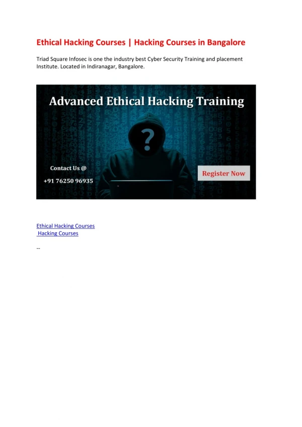 Ethical Hacking Courses | Hacking Courses in Bangalore