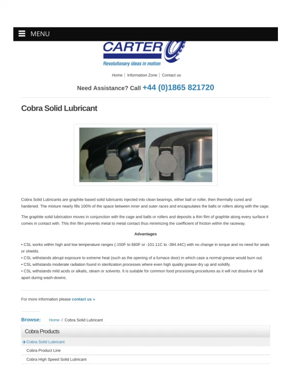 Cobra Solid Lubricant – Carter Bearings