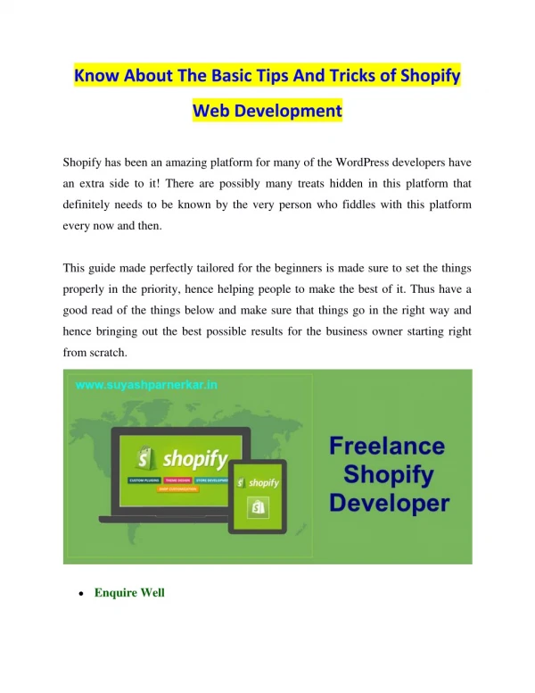 Know About The Basic Tips And Tricks of Shopify Web Development