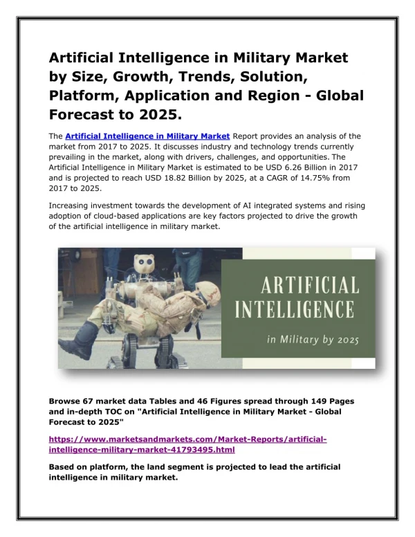 Artificial Intelligence in Military Market by Size, Growth, Trends, Solution, Platform, Application and Region - Global