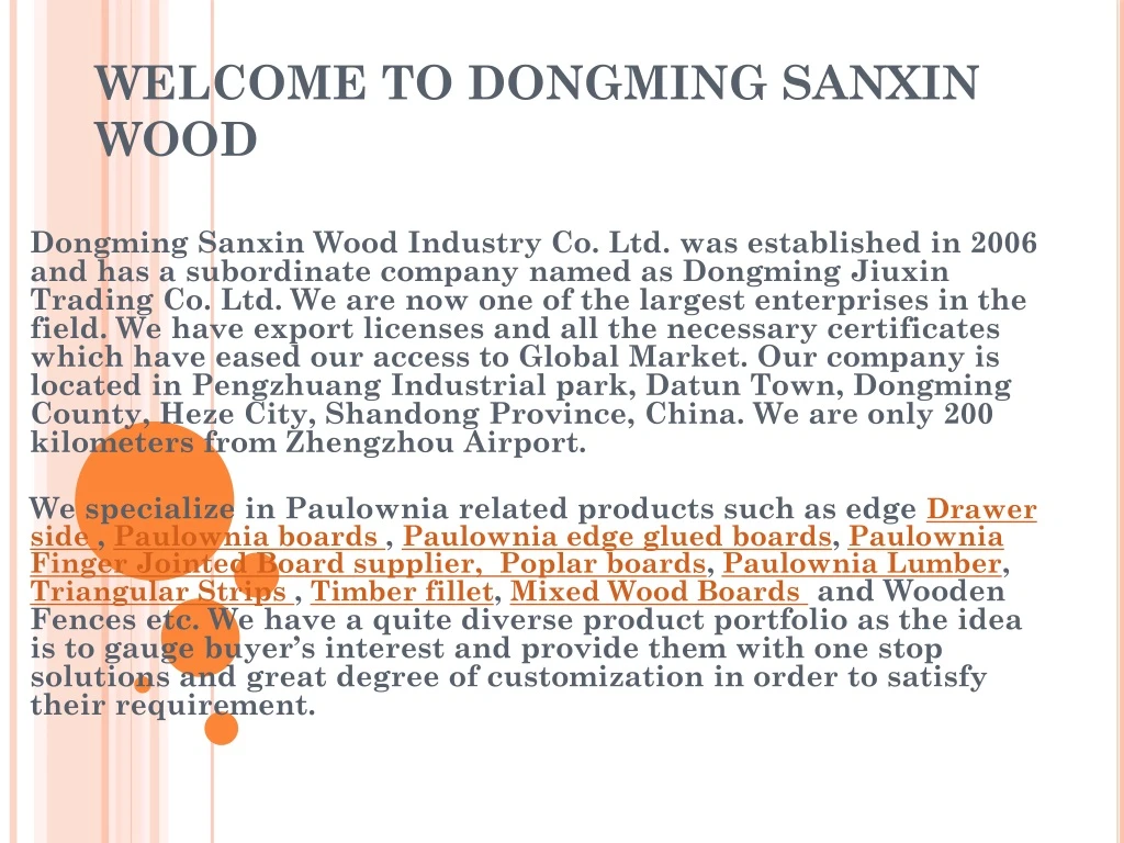 welcome to dongming sanxin wood
