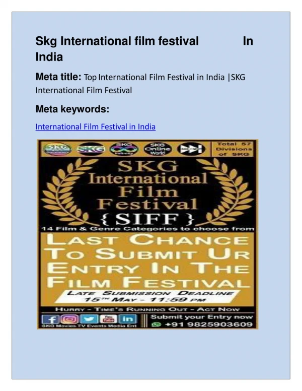 Top International Film Festival in India |SKG International Film Festival