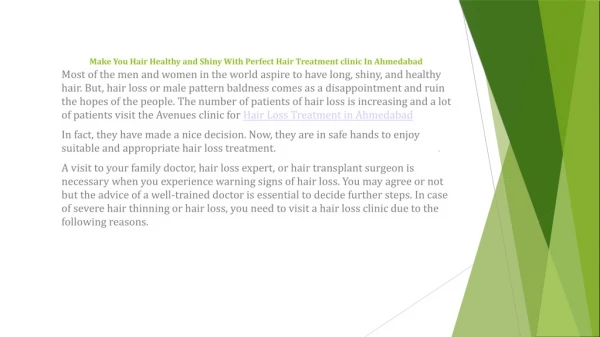 Make You Hair Healthy and Shiny With Perfect Hair Treatment clinic In Ahmedabad