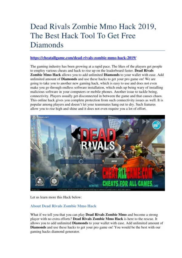 Dead Rivals Zombie Mmo Hack 2019, The Best Hack Tool To Get Free Diamonds