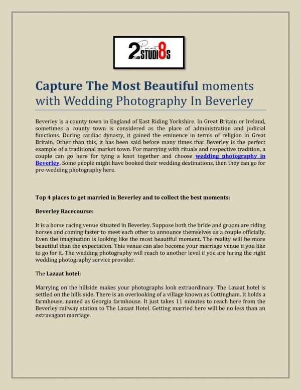 Capture The Most Beautiful moments with Wedding Photography In Beverley