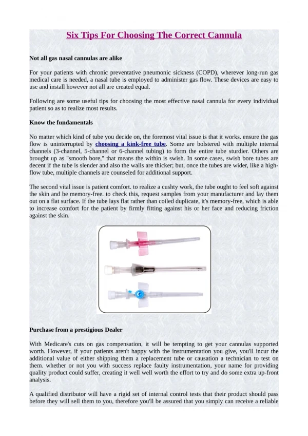 Six Tips For Choosing The Correct Cannula