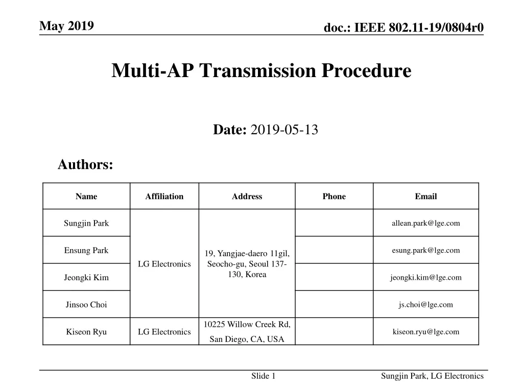 multi ap transmission procedure