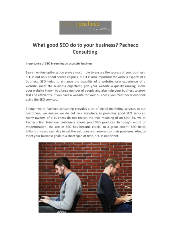 What good SEO do to your business? Pacheco Consulting