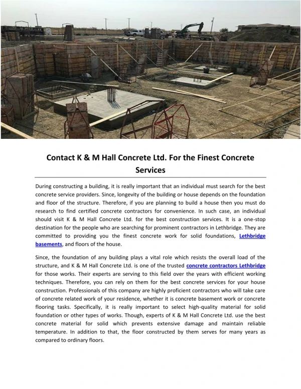 Contact K & M Hall Concrete Ltd. For the Finest Concrete Services