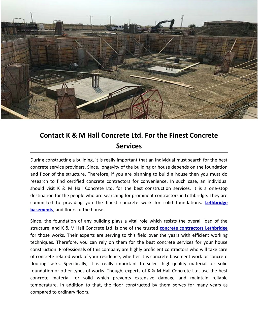 contact k m hall concrete ltd for the finest