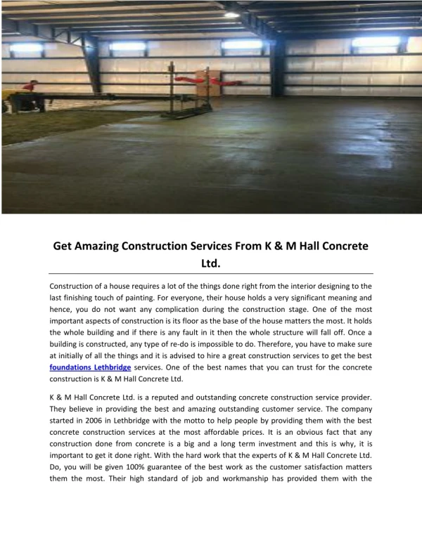 Get Amazing Construction Services From K & M Hall Concrete Ltd.
