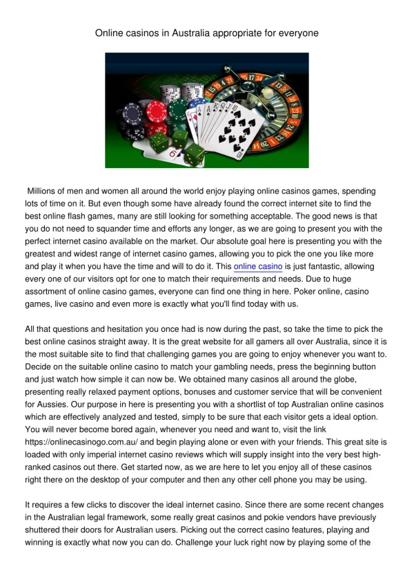 Online casinos in Australia appropriate for everyone