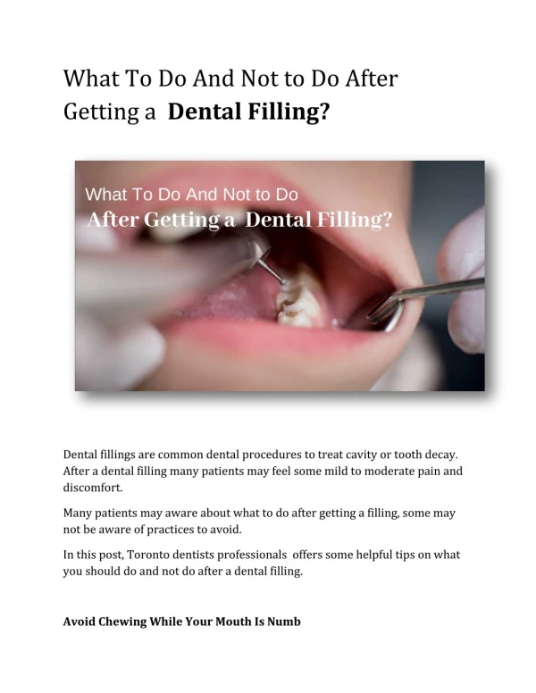 What To Do And Not to Do After Getting a Dental Filling?