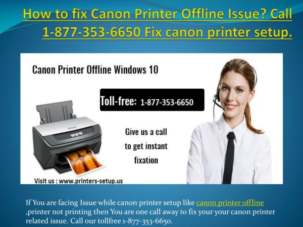 How to fix Canon printer offline? Call 1-877-353-6650