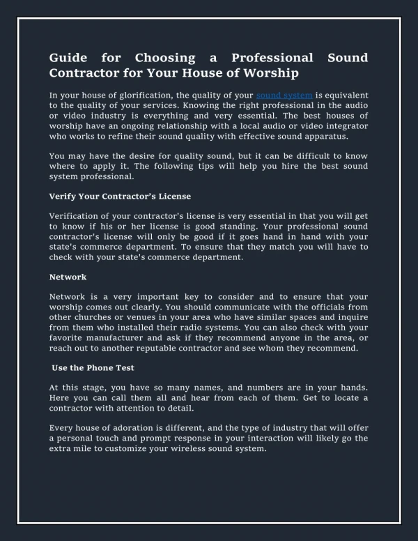 Guide for Choosing a Professional Sound Contractor for Your House of Worship