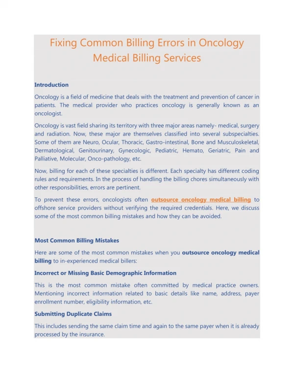 Fixing Common Billing Errors in Oncology Medical Billing Services