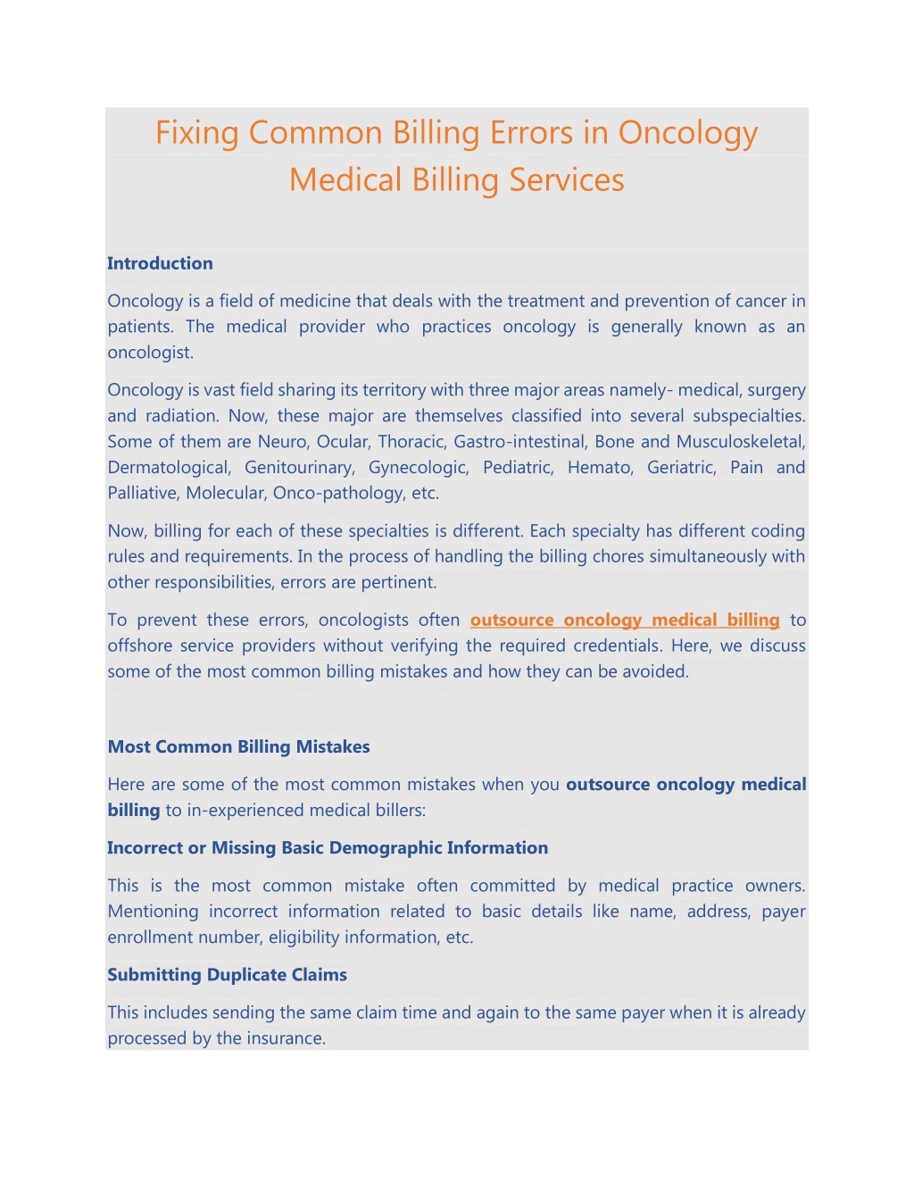 fixing common billing errors in oncology medical