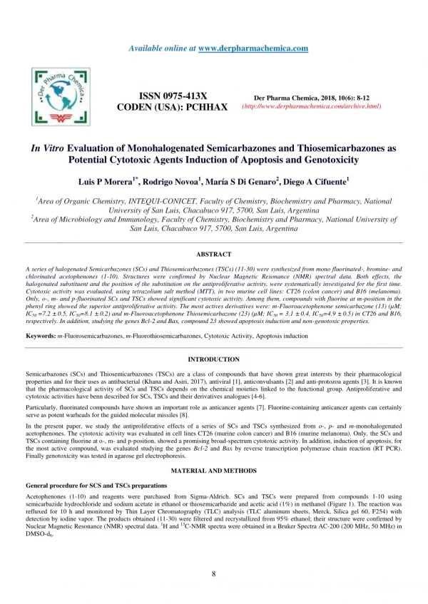 In Vitro Evaluation of Monohalogenated Semicarbazones and Thiosemicarbazones as Potential Cytotoxic Agents Induction of