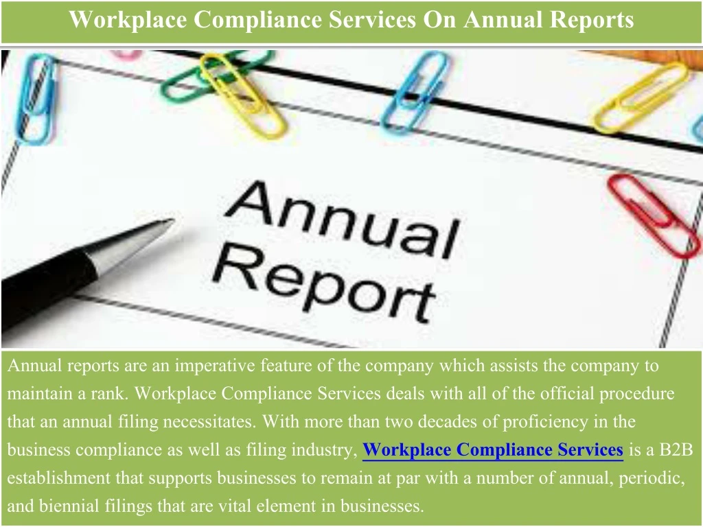workplace compliance services on annual reports
