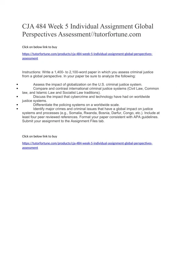 CJA 484 Week 5 Individual Assignment Global Perspectives Assessment//tutorfortune.com