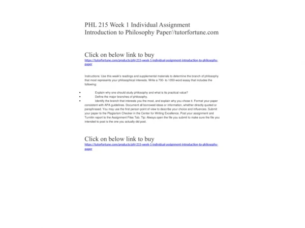 PHL 215 Week 1 Individual Assignment Introduction to Philosophy Paper//tutorfortune.com