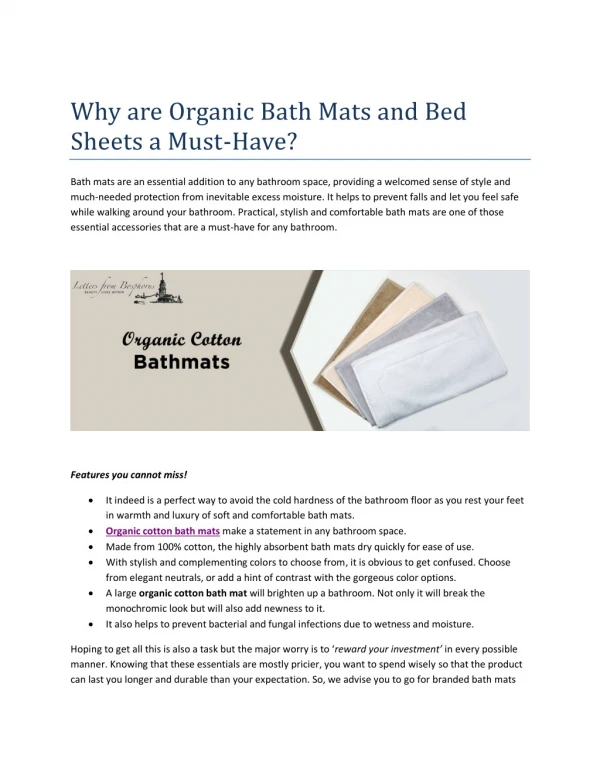 Why are Organic Bath Mats and Bed Sheets a Must-Have?