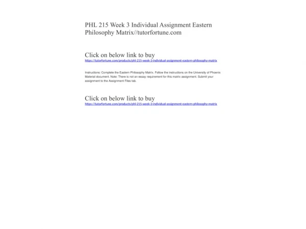 PHL 215 Week 3 Individual Assignment Eastern Philosophy Matrix//tutorfortune.com
