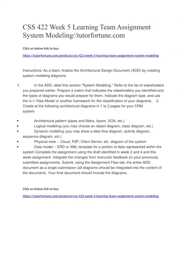 CSS 422 Week 5 Learning Team Assignment System Modeling//tutorfortune.com