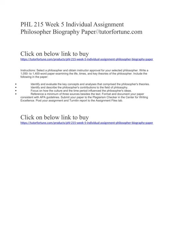 PHL 215 Week 5 Individual Assignment Philosopher Biography Paper//tutorfortune.com