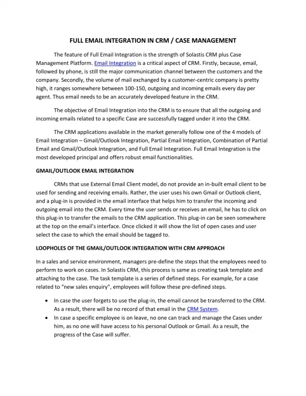 full email integration in crm case management