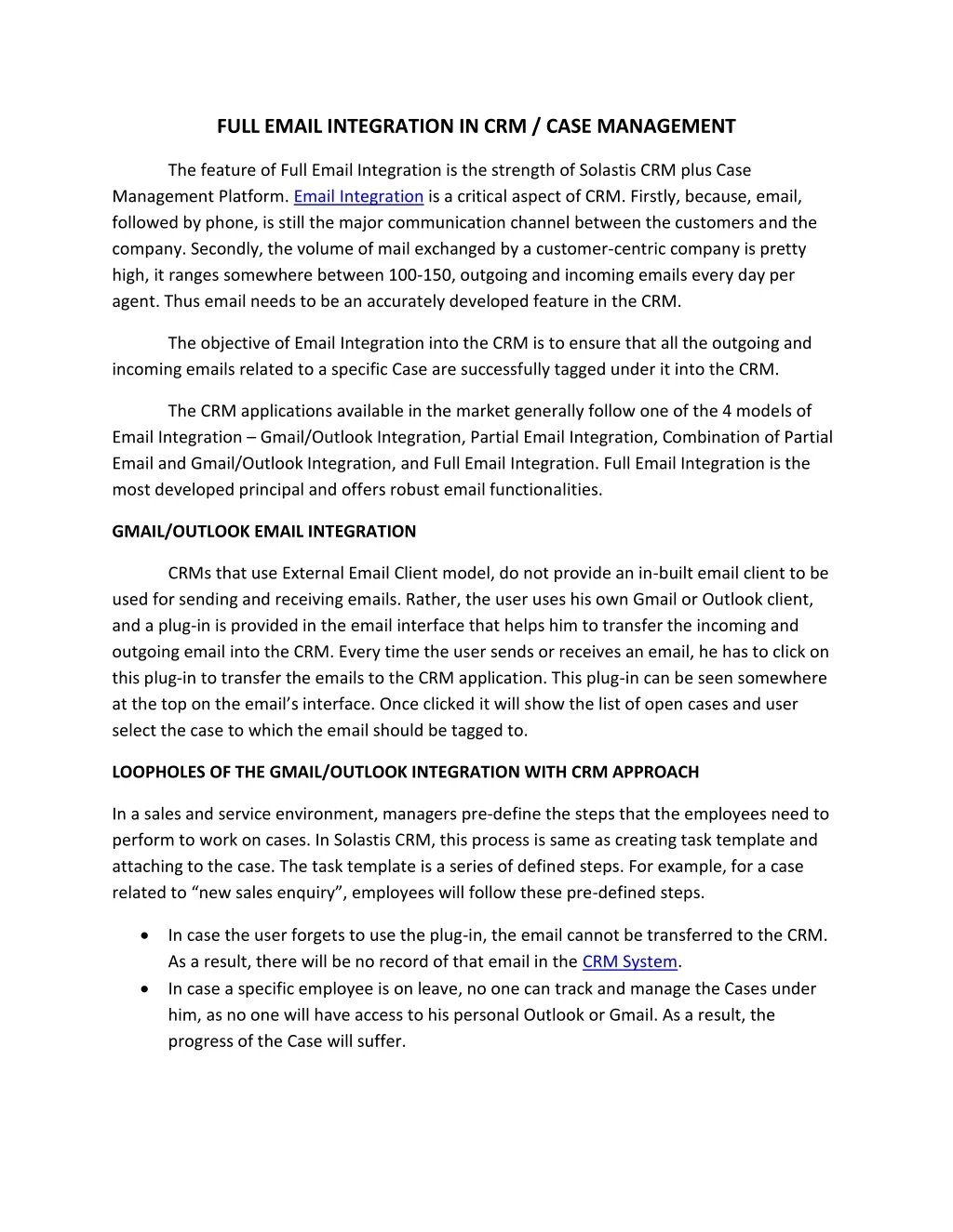 full email integration in crm case management