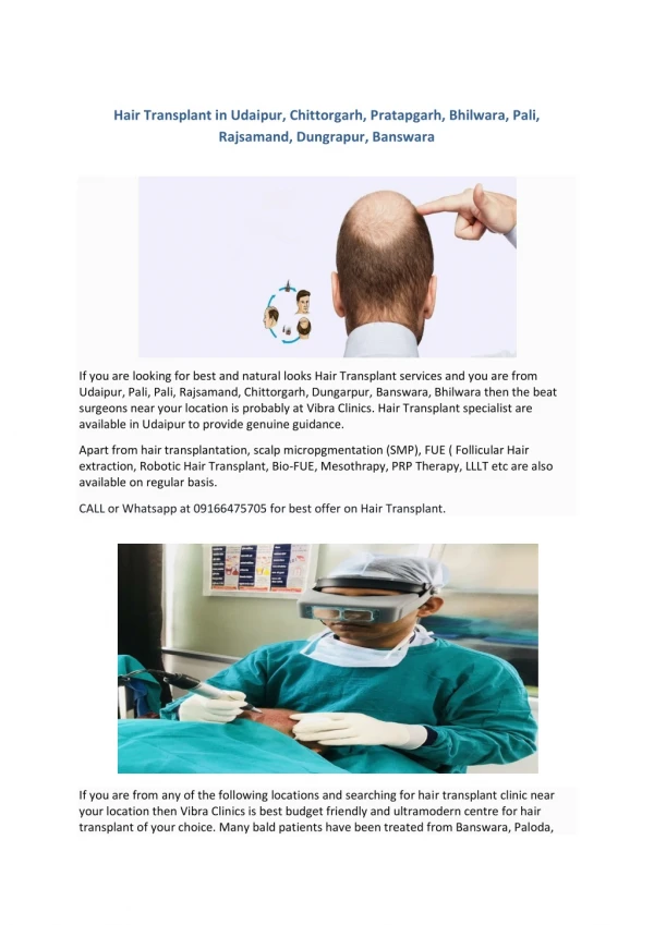 Hair Transplant in Udaipur