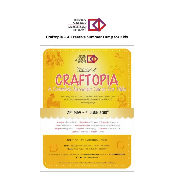 Craftopia - A Creative Summer Camp for Kids