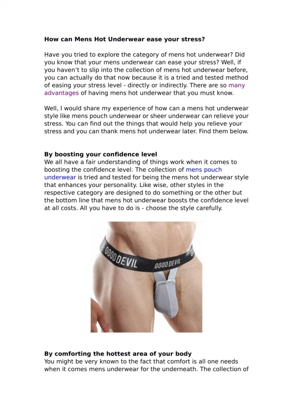How can mens hot underwear ease your stress?