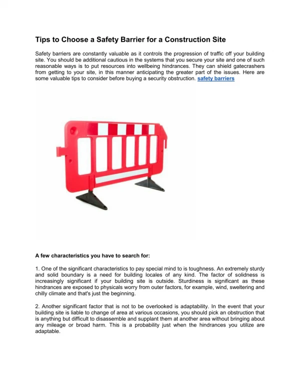 Tips to Choose a Safety Barrier for a Construction Site