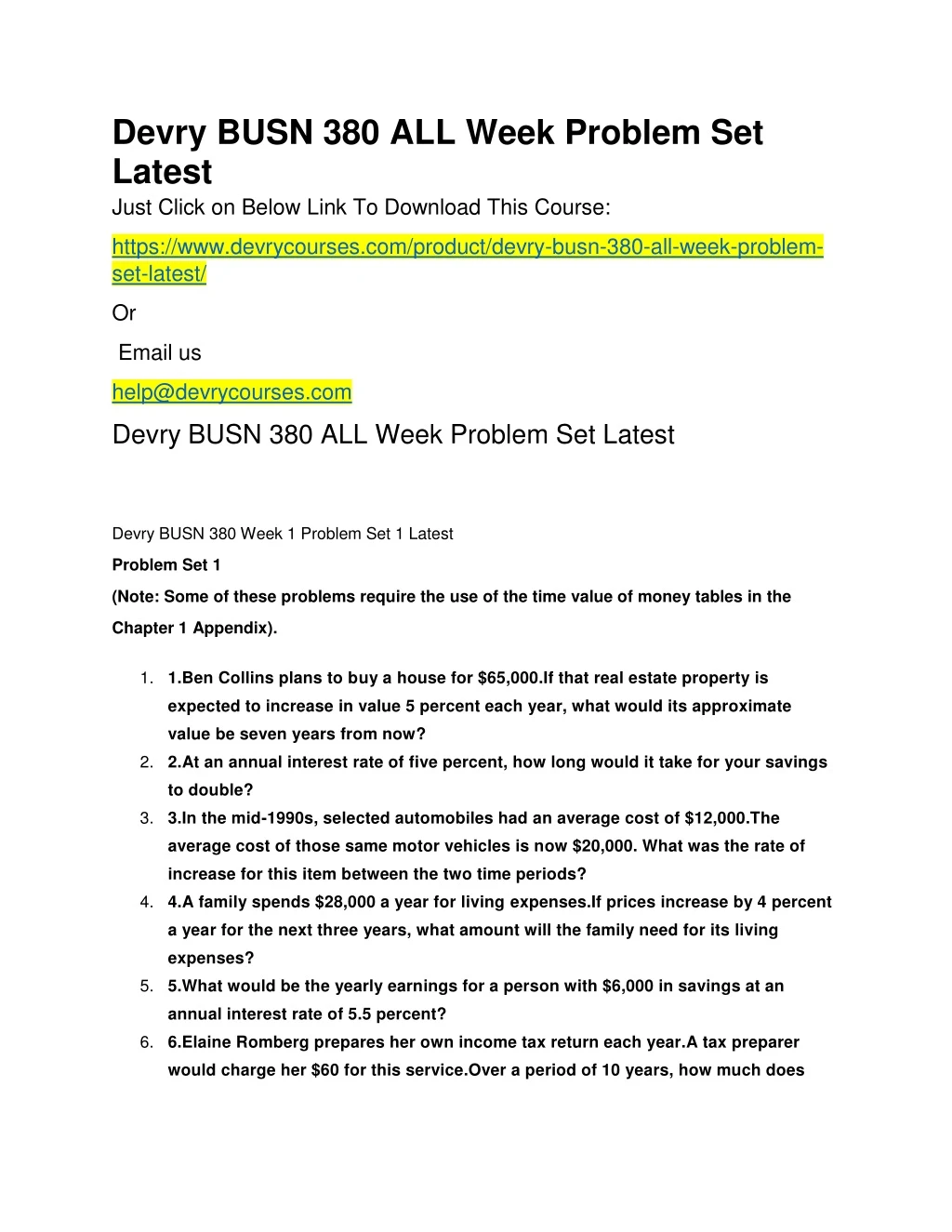 devry busn 380 all week problem set latest just