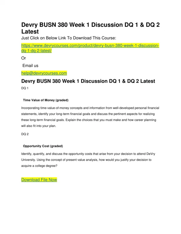 Devry BUSN 380 Week 1 Discussion DQ 1 & DQ 2 Latest