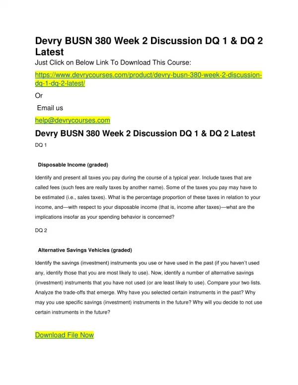 Devry BUSN 380 Week 2 Discussion DQ 1 & DQ 2 Latest