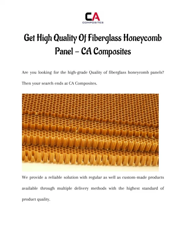 Get High Quality Of Fiberglass Honeycomb Pannel - CA Composites