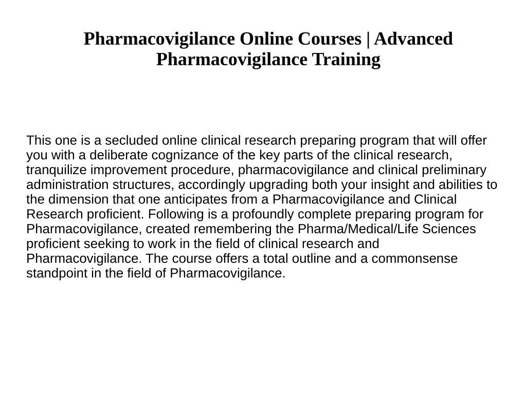 pharmacovigilance online courses advanced