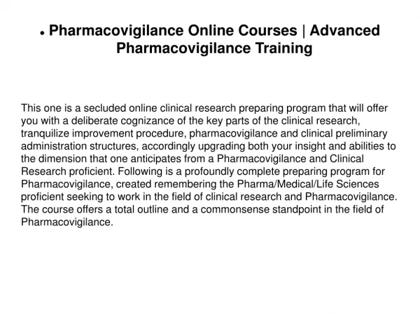 Pharmacovigilance Online Courses | Advanced Pharmacovigilance Training