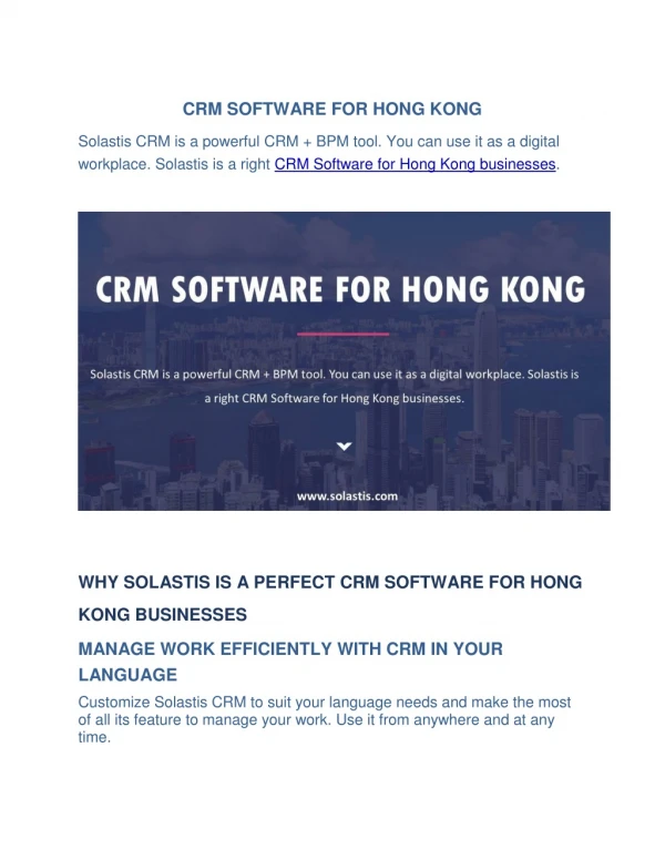 CRM Software for Hong Kong - Solastis