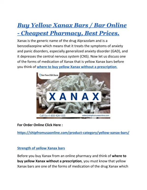 Buy Yellow Xanax Bars / Bar Online - Cheapest Pharmacy, Best Prices.