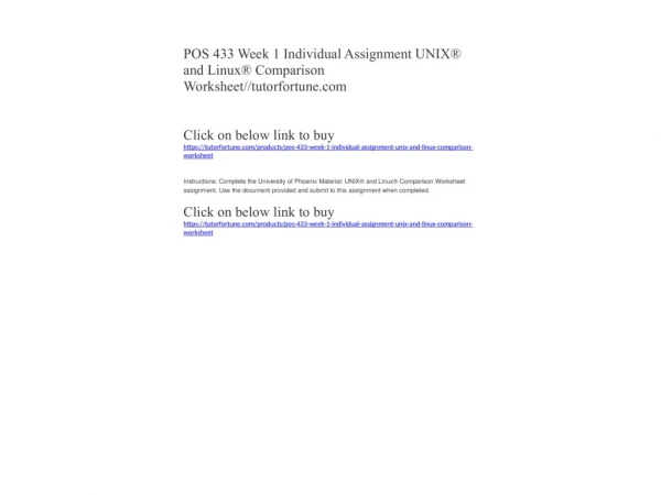 POS 433 Week 1 Individual Assignment UNIX® and Linux® Comparison Worksheet//tutorfortune.com