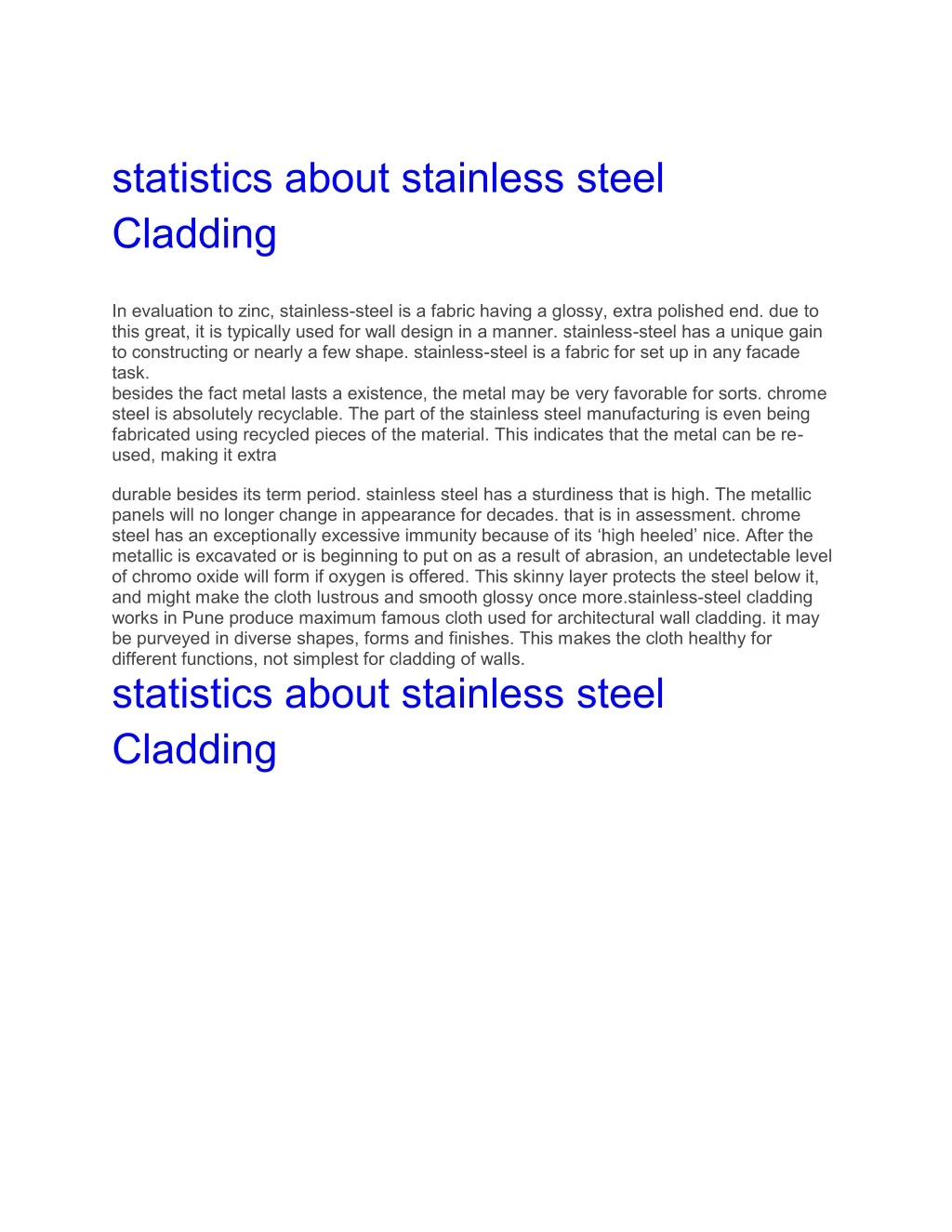 statistics about stainless steel cladding