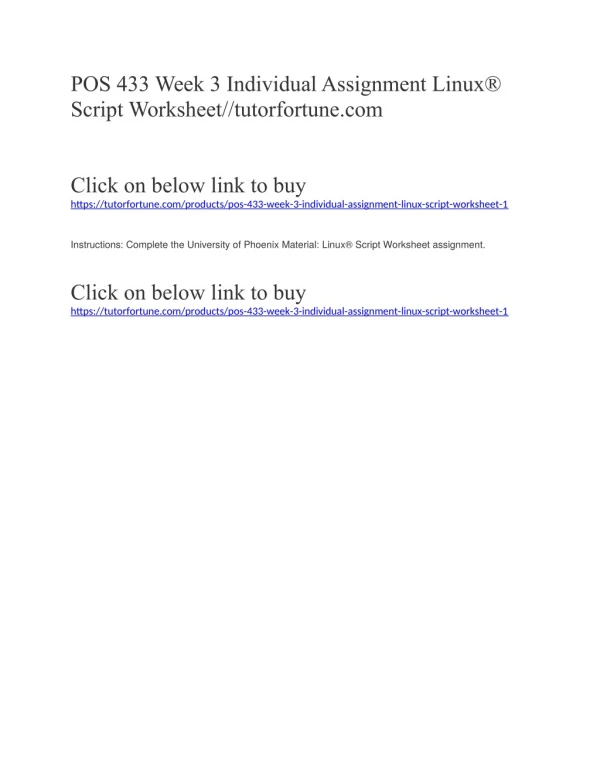 POS 433 Week 3 Individual Assignment Linux® Script Worksheet//tutorfortune.com