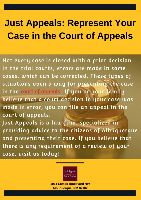 Just Appeals: Represent Your Case in Court of Appeals