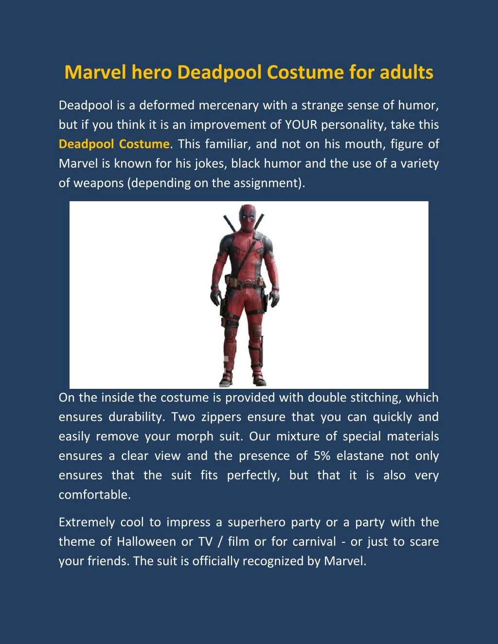marvel hero deadpool costume for adults